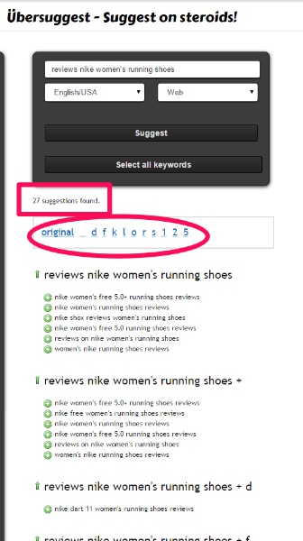 Screenshot of UberSuggest results showing long-tail keyword variations